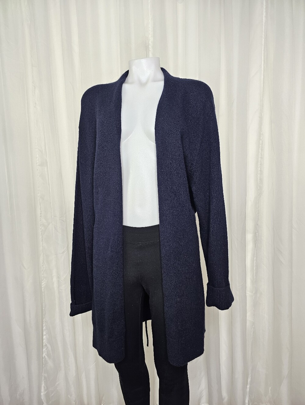 The Row Navy Cashmere Duster Open Front Cardigan With Tie Large